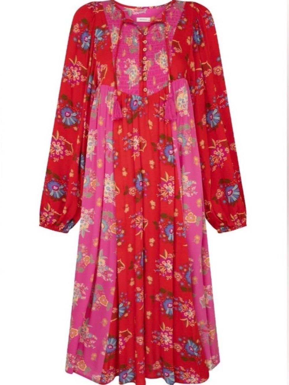 Spell Red & Pink Floral Midi Dress | Size Small - Picture 2 of 12